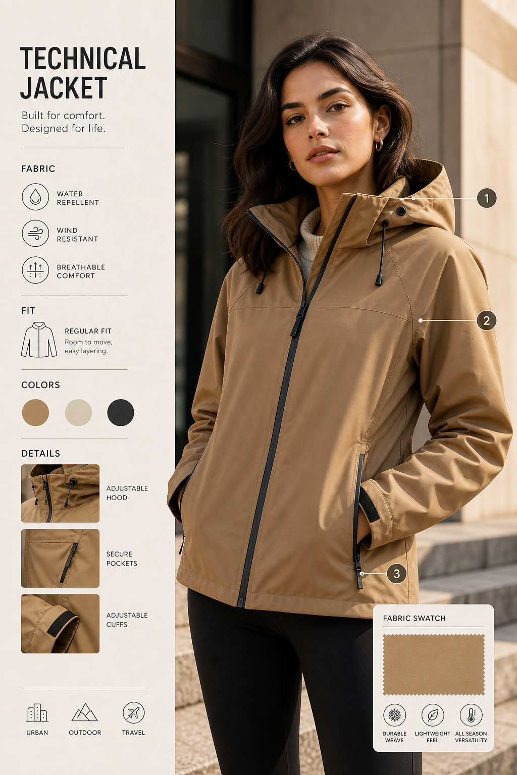 Fashion jacket product sheet example