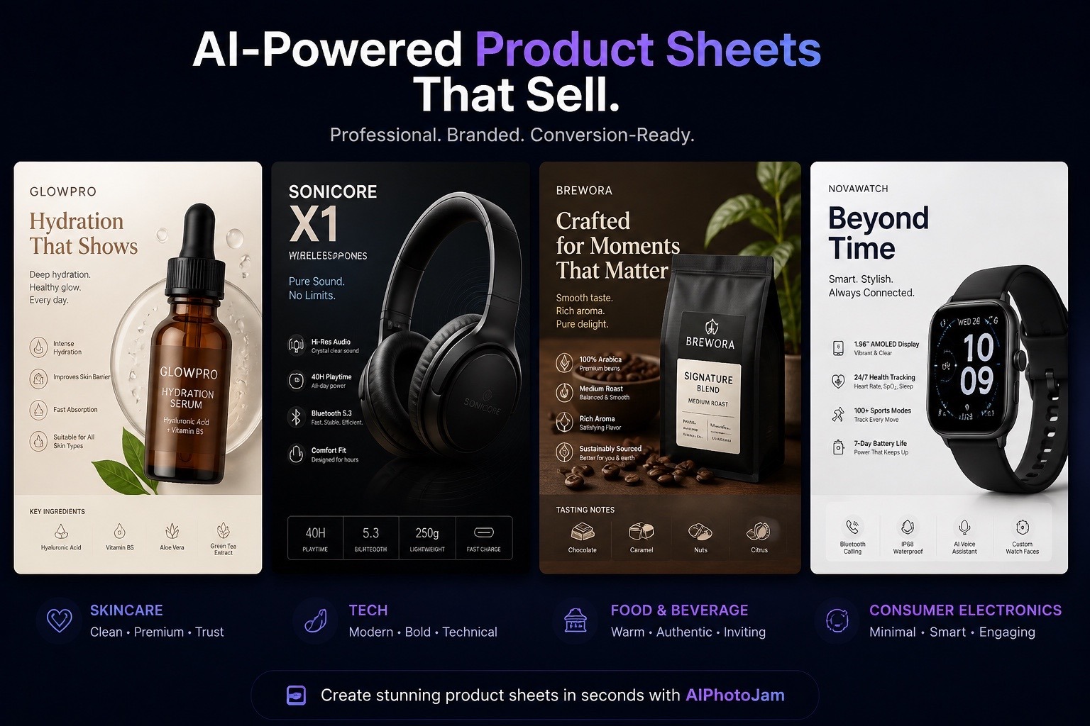 AIphotoJam.com product sheet style set